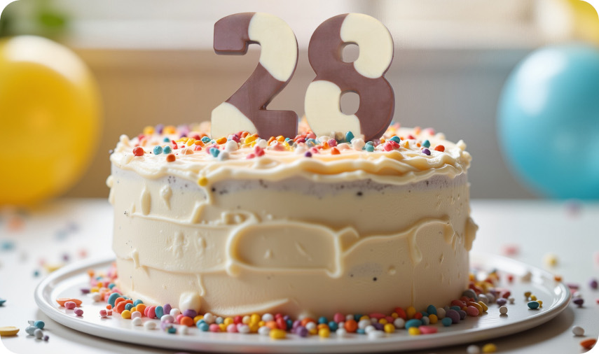 czekoladowe cyfry na torcie urodzinowym